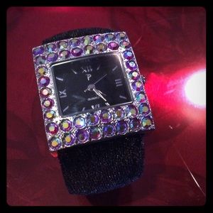 New P silver tone stone dec face bracelet watch.